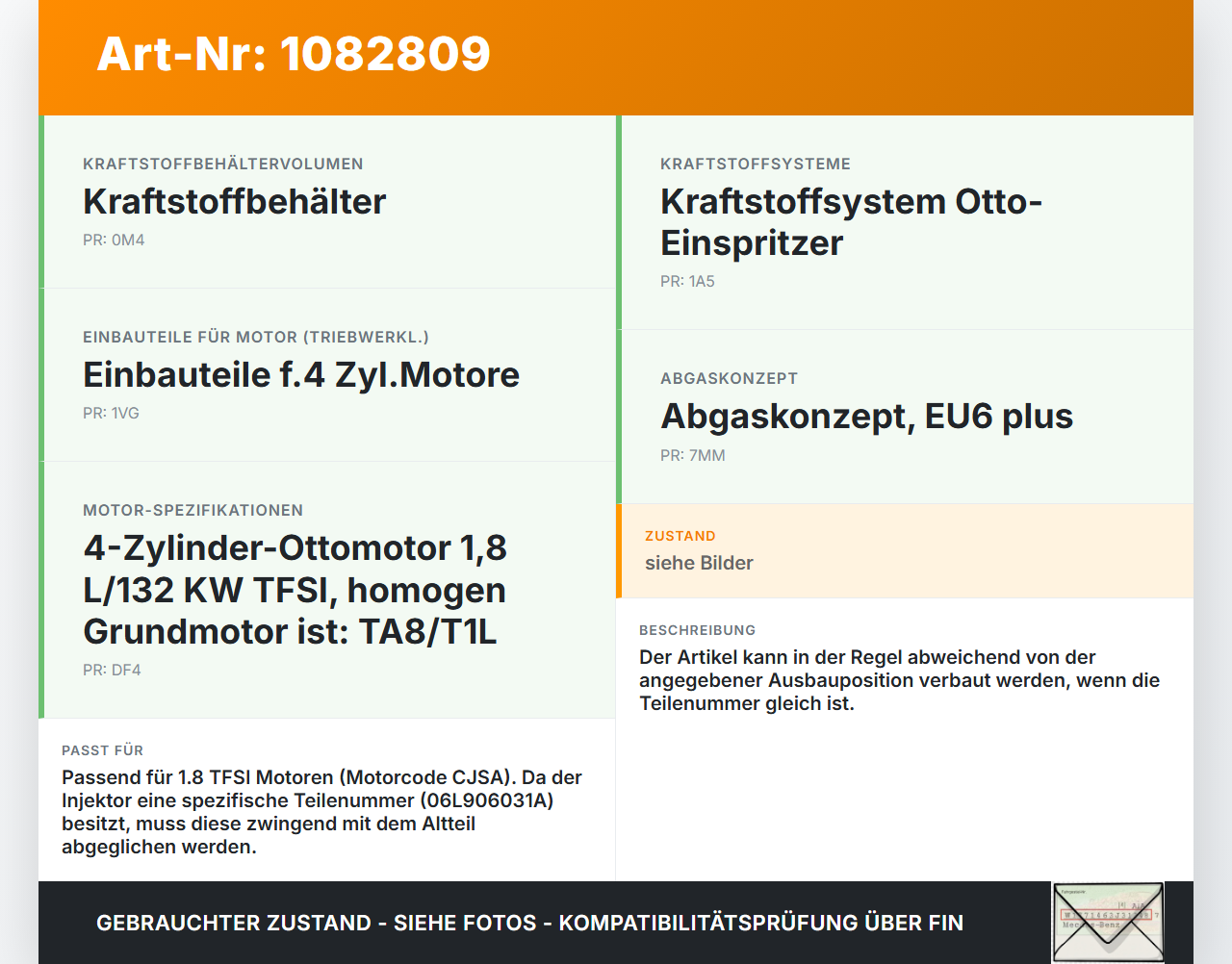 VW Passat 3G 14-19 TFSI 1,8 131KW Injektor Einspritzdüse Zyl.4 VW Passat 3G 14-19 11.04.2016 06L906031A 0280158266... Vorschau 3