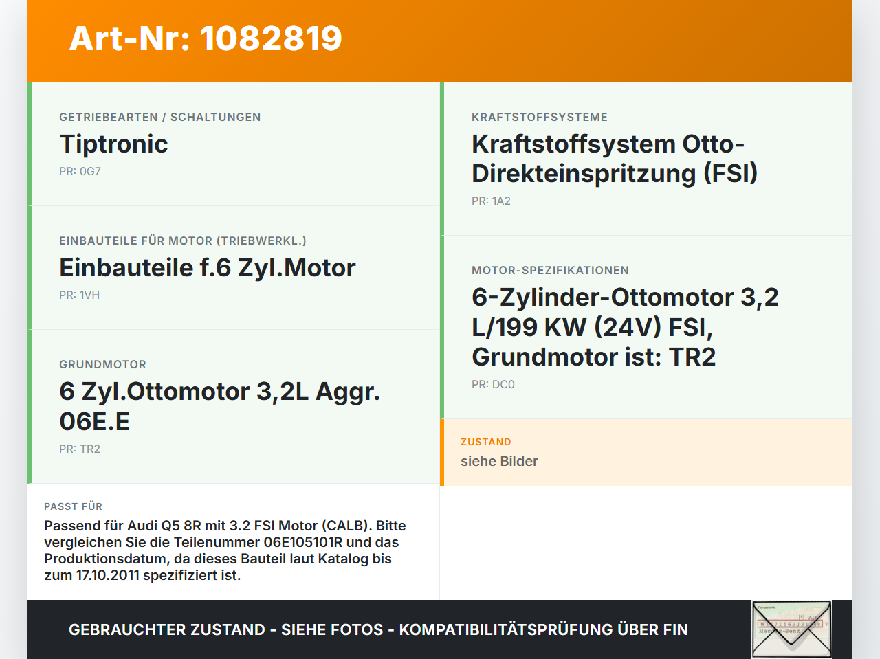 Audi Q5 8R 08-12 FSI 3,2 199KW CALB Kurbelwelle Audi Audi Q5 8R 08-12 09.06.2009 06E105101R gebraucht Vorschau 3