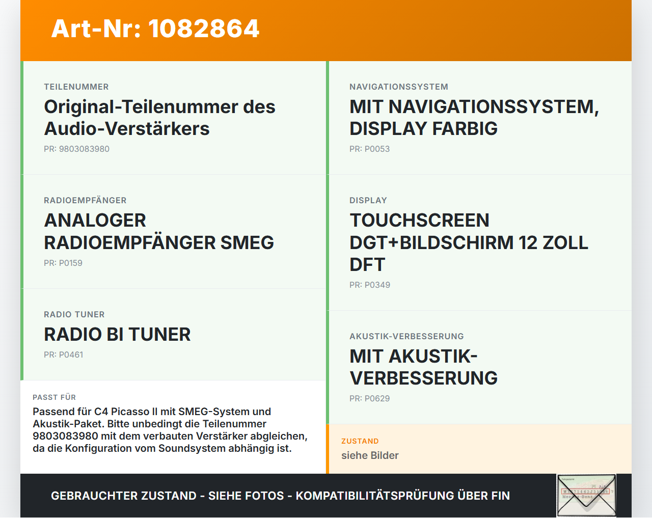Citroen C4 Picasso II 13-16 Original Soundsystem Audio Verstärker Endstufe Module Citroen C4 Picasso II 13-16... Vorschau 3