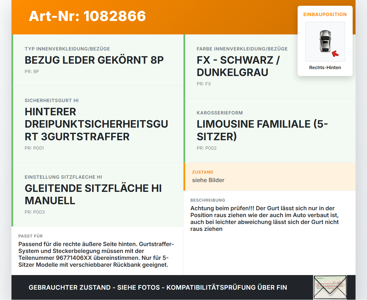 Citroen C4 Picasso II 13-16 Gurt Sicherheitsgurt Rechts Hinten Citroen C4 Picasso II 13-16 24.09.2013 307635299L72... Vorschau 3