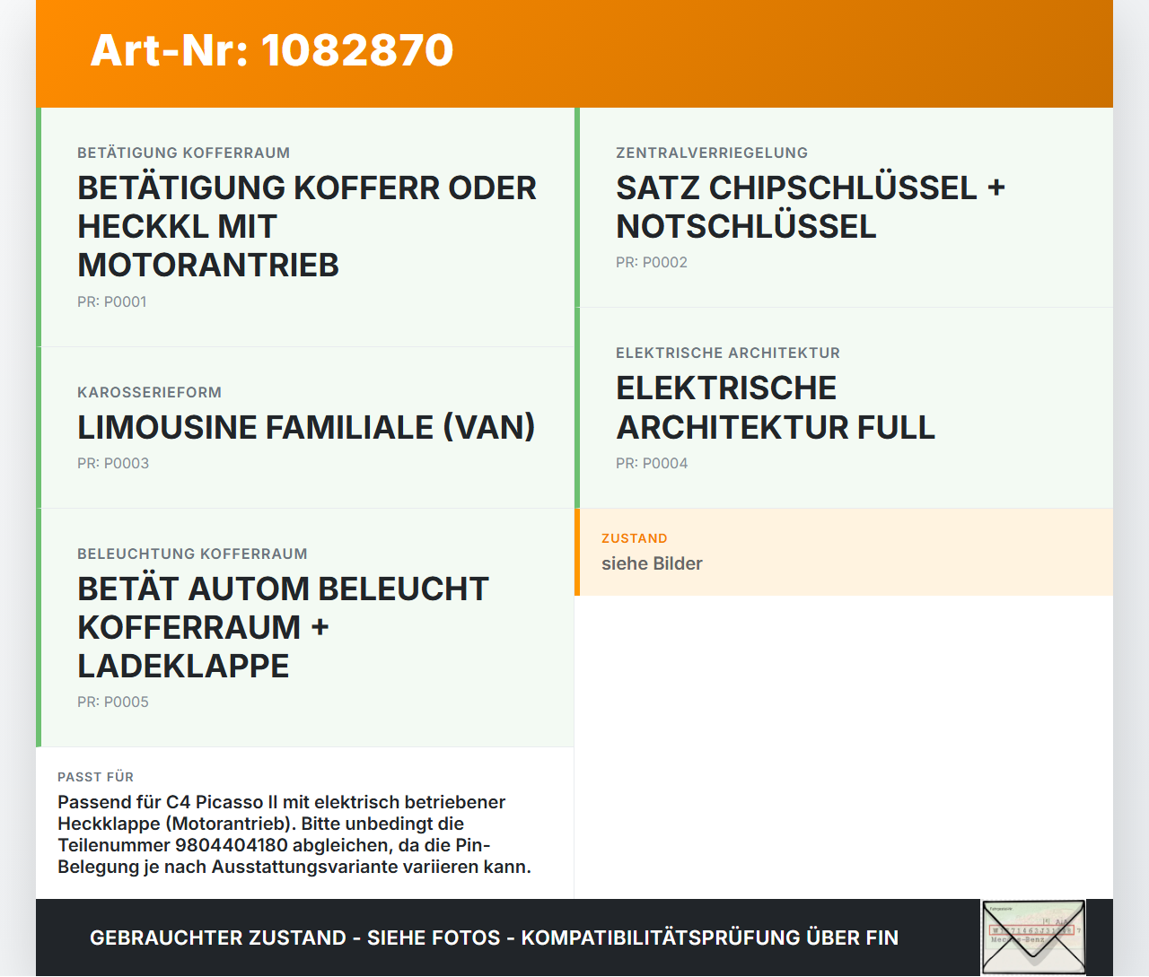 Citroen C4 Picasso II 13-16 Heckklappenschloss Schloss Verriegelung Heckklappe ZV Citroen C4 Picasso II 13-16... Vorschau 3