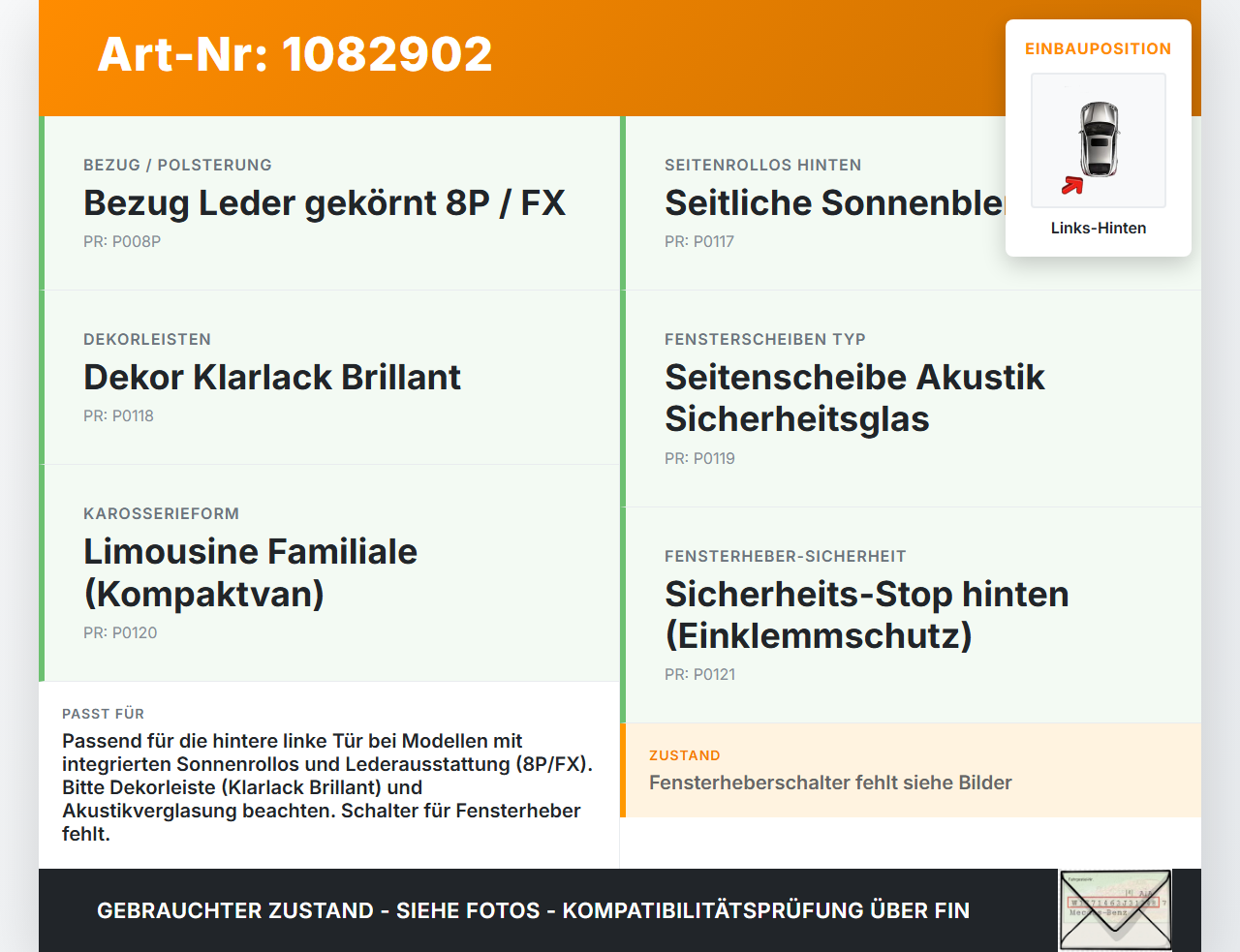 Citroen C4 Picasso II 13-16 Türverkleidung Türpappe mit Sonnenrollo Links Hinten Citroen C4 Picasso II 13-16... Vorschau 3