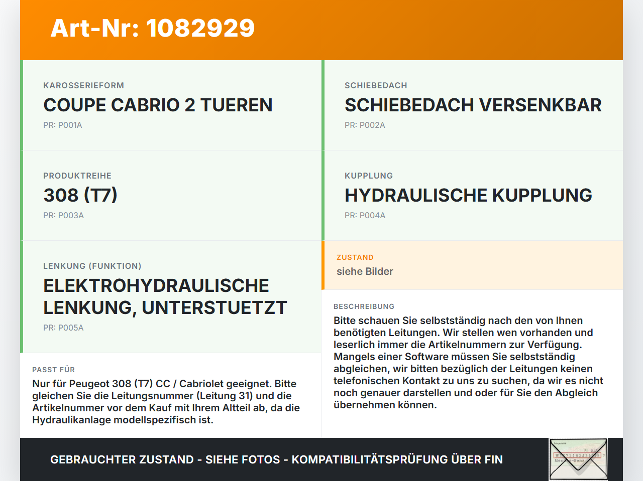 Peugeot 308 CC 07-11 Cabrio Hydraulik Schlauch Leitung 31 für Verdeck Peugeot 308 CC 07-11 26.01.2011 gebraucht Vorschau 3