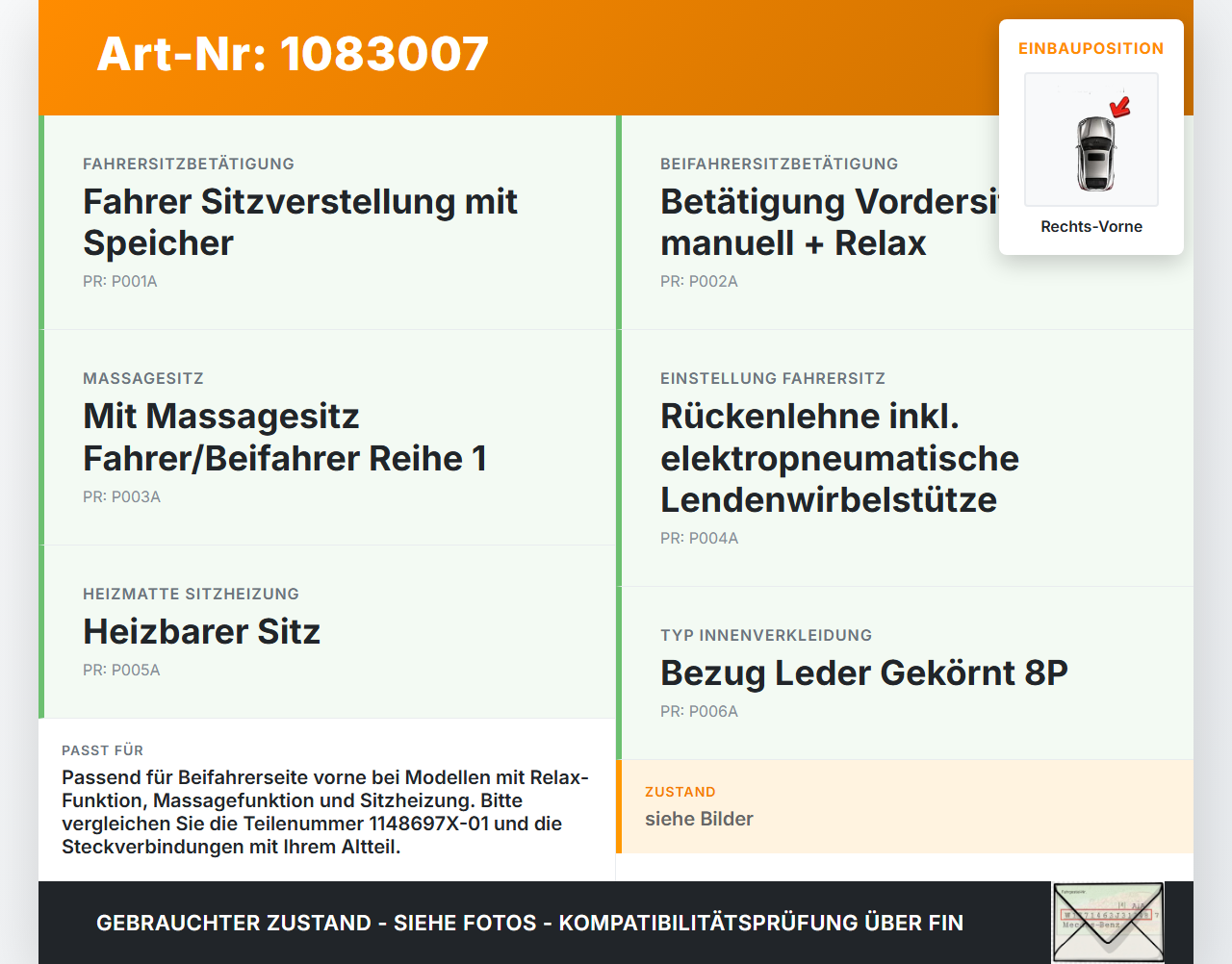 Citroen C4 Picasso II 13-16 Stellmotor Antrieb für Sitz Verstellung Sitzverstellung Motor Rechts Vorne Citroen C4... Vorschau 3