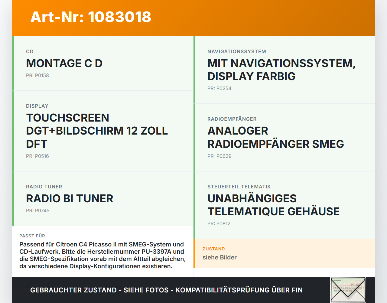 Citroen C4 Picasso II 13-16 Autoradio CD-Player CD-Laufwerk Citroen C4 Picasso II 13-16 24.09.2013 98057372ZD... Vorschau 3