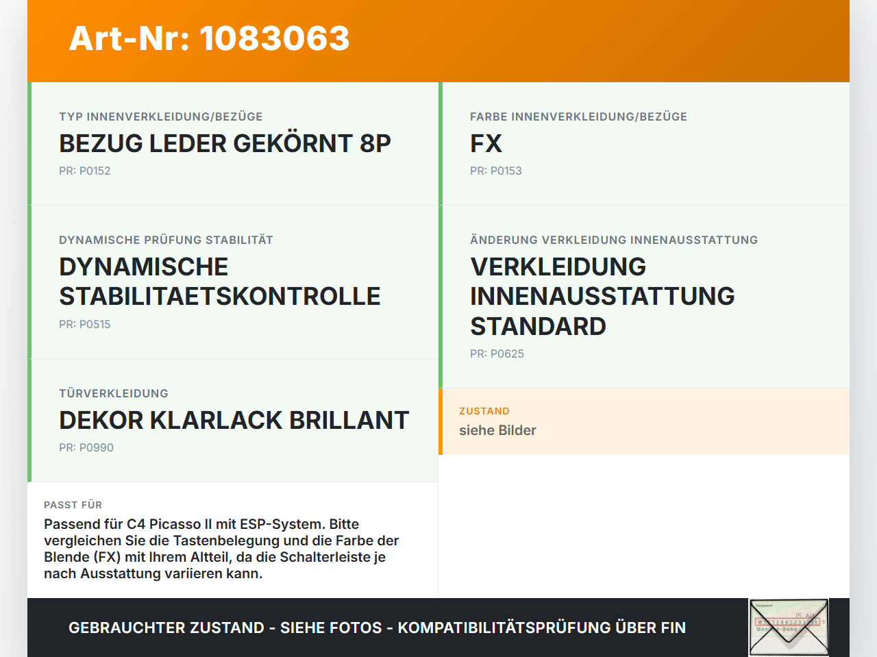 Citroen C4 Picasso II 13-16 Schalter ESP Off Citroen C4 Picasso II 13-16 24.09.2013 gebraucht Vorschau 3