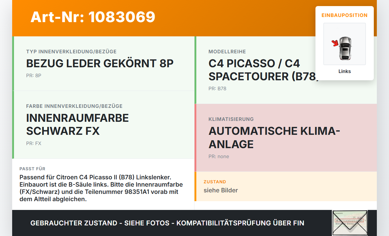 Citroen C4 Picasso II 13-16 Luftdusche Luftdüse Links für B-Säule Citroen C4 Picasso II 13-16 24.09.2013 98351A1... Vorschau 3