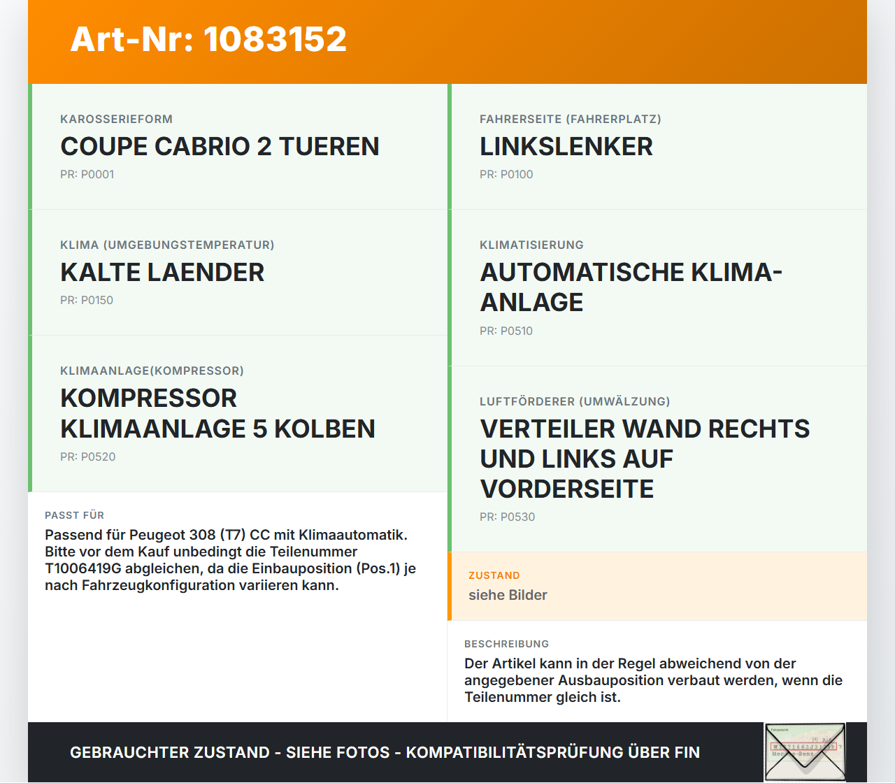 Peugeot 308 CC 07-11 Luftklappenstellmotor Stellmotor Pos.1 Peugeot 308 CC 07-11 26.01.2011 T1006419G gebraucht Vorschau 3