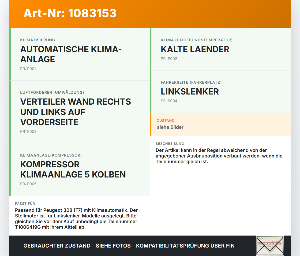Peugeot 308 CC 07-11 Luftklappenstellmotor Stellmotor Pos.1 Peugeot 308 CC 07-11 26.01.2011 T1006419G gebraucht Vorschau 3