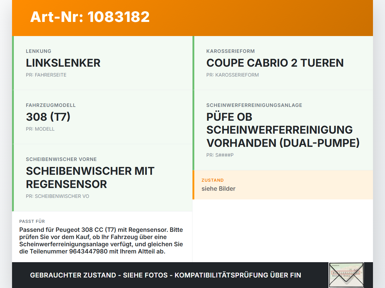 Peugeot 308 CC 07-11 Waschwasserpumpe Waschpumpe Peugeot 308 CC 07-11 26.01.2011 9645163380 9643447980 gebraucht Vorschau 3