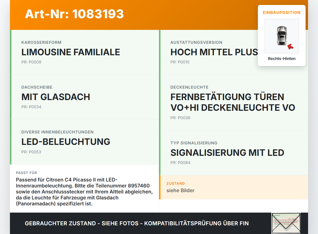 Citroen C4 Picasso II 13-16 Innenleuchte Innenraumleuchte Rechts Hinten Citroen C4 Picasso II 13-16 24.09.2013... Vorschau 3
