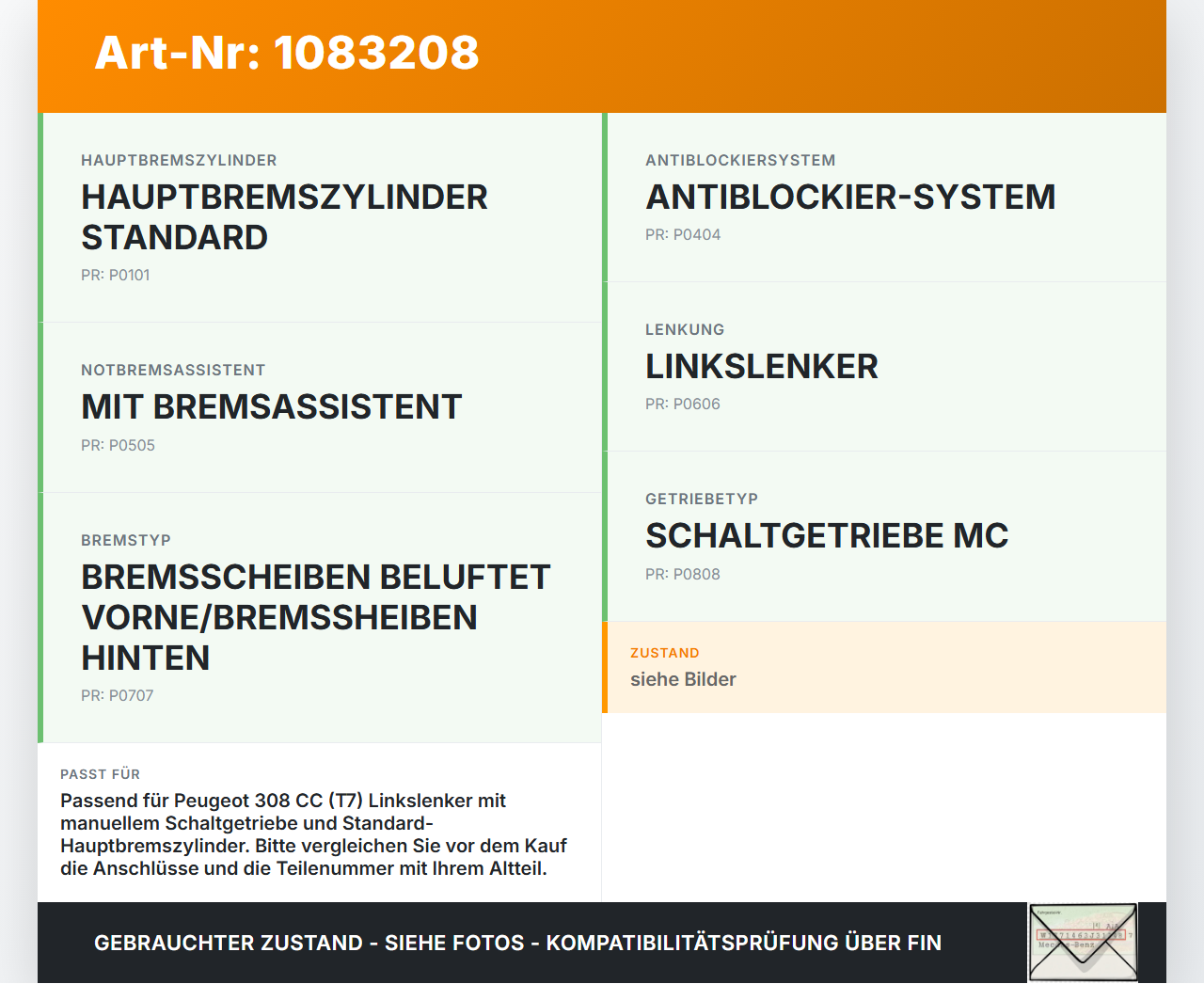 Peugeot 308 CC 07-11 Hauptbremszylinder Bremszylinder Peugeot 308 CC 07-11 26.01.2011 gebraucht Vorschau 3