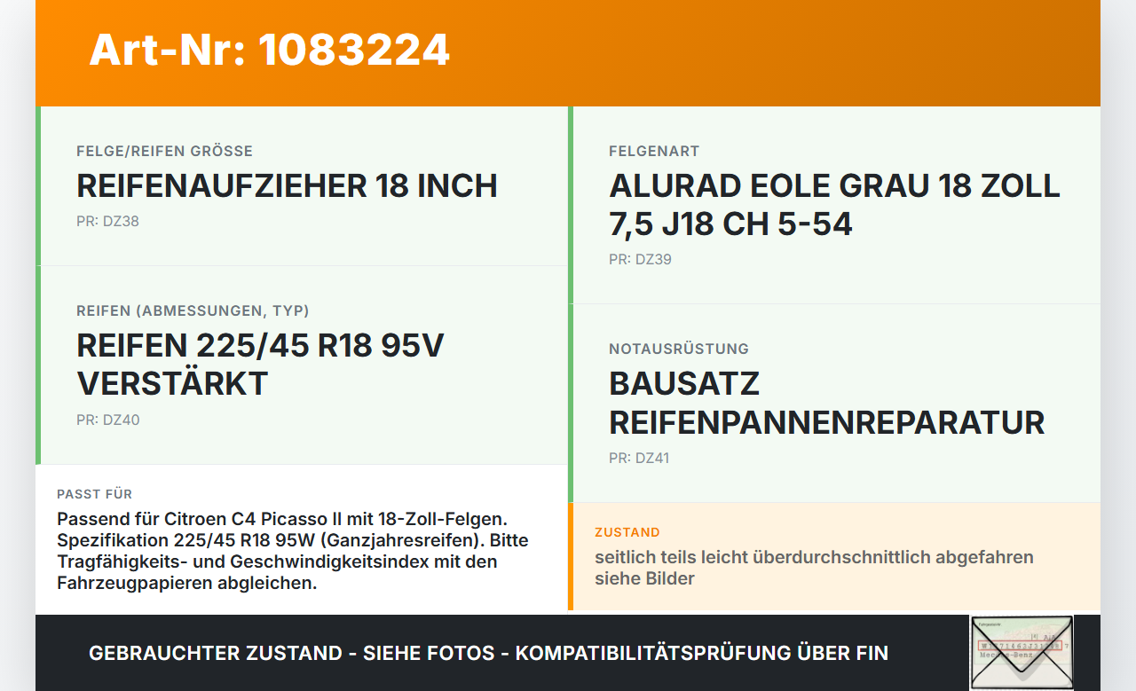 Citroen C4 Picasso II 13-16 2 x Reifen Ganzjahresreifen KUMHO 225/45R18 95 W Citroen C4 Picasso II 13-16 24.09.2013... Vorschau 3