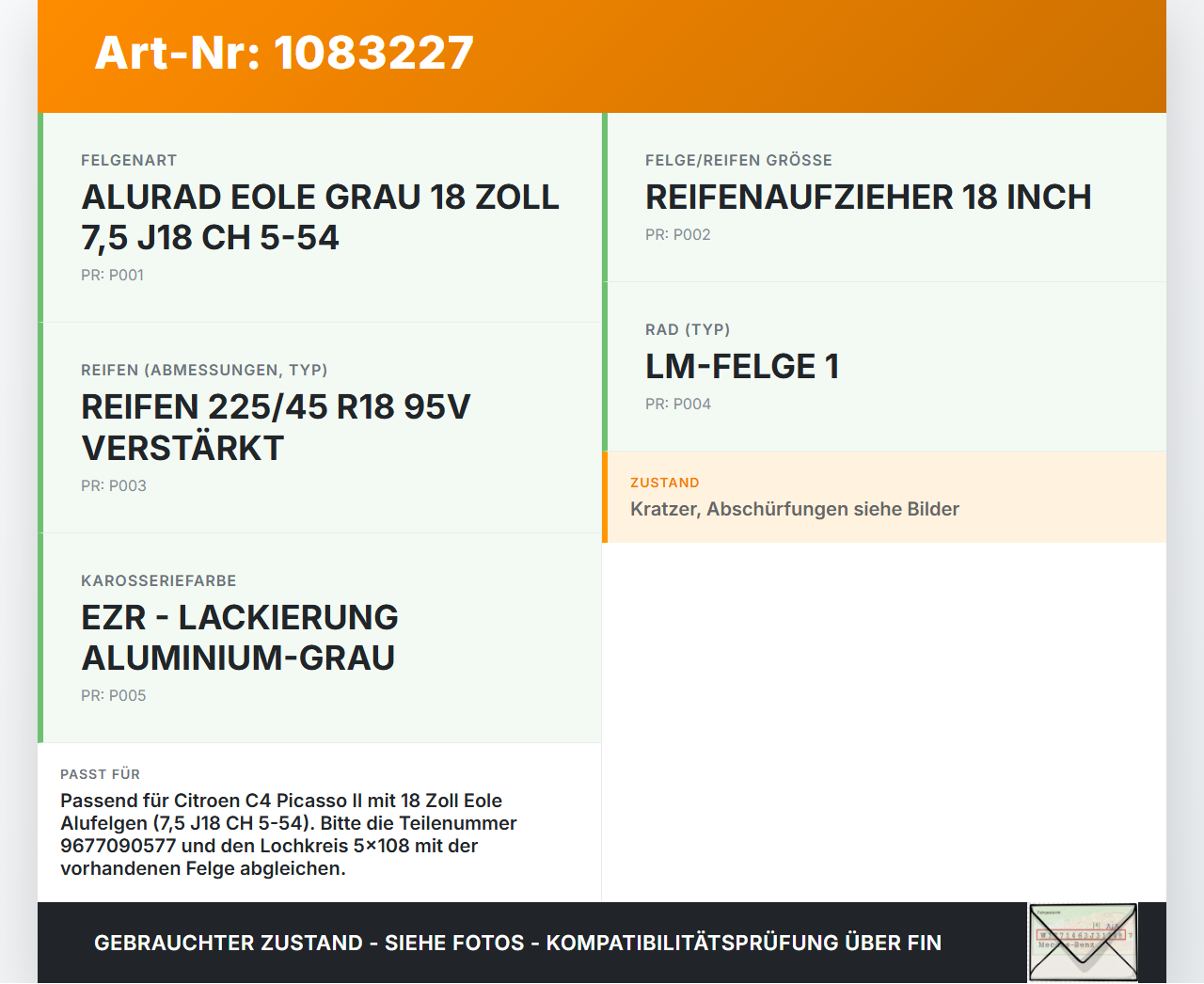 Citroen C4 Picasso II 13-16 1 x Felge Aluminiumfelge 18 Zoll 5X108 Citroen C4 Picasso II 13-16 24.09.2013... Vorschau 3