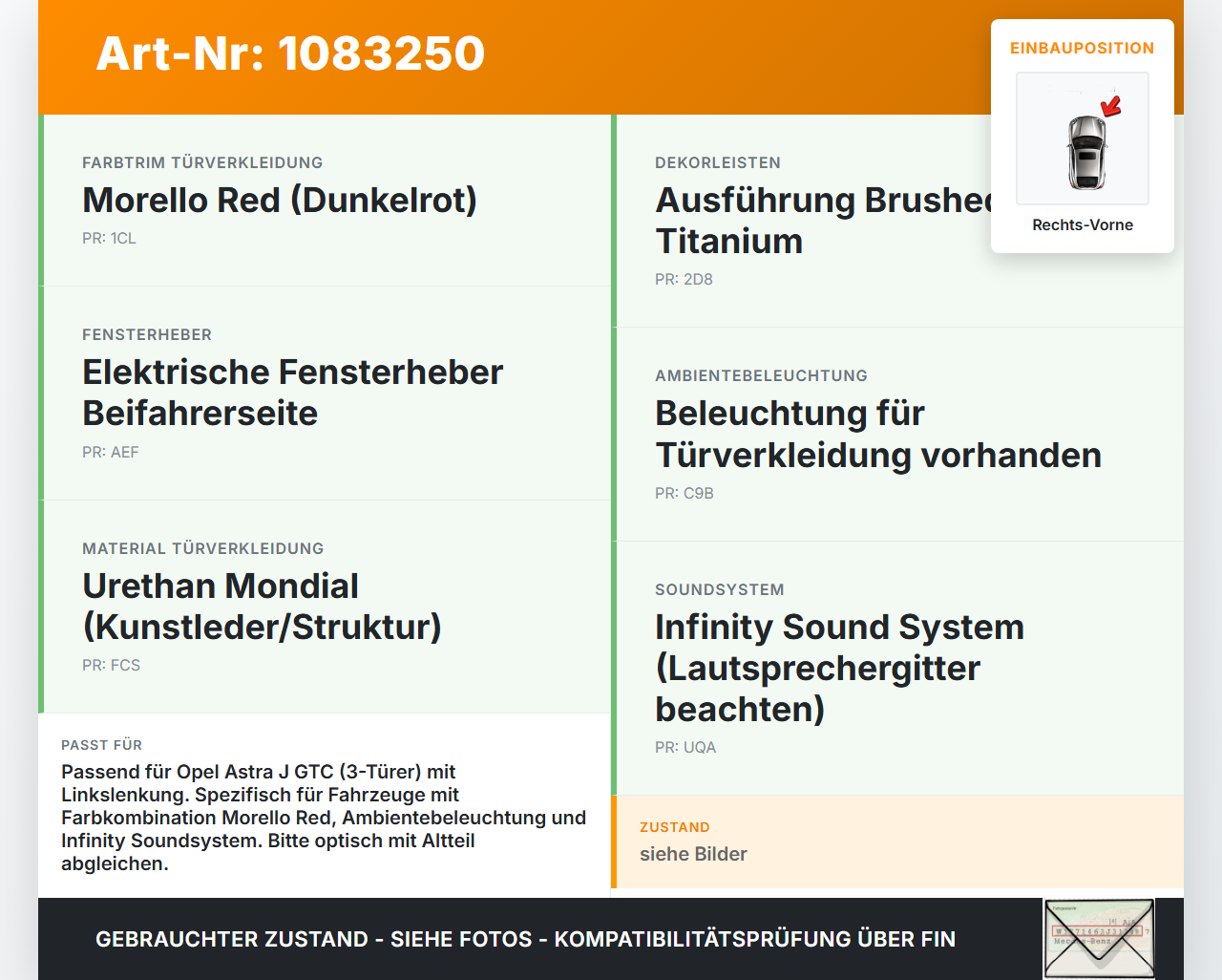 Opel Astra J GTC 11-18 3T Türverkleidung Türpappe Rechts Vorne Opel Astra J GTC 11-18 16.11.2011 gebraucht Vorschau 3