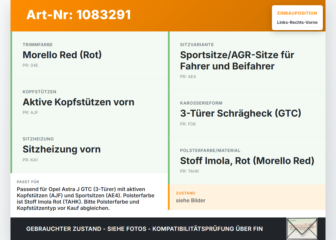Opel Astra J GTC 11-18 3T Kopfstütze für Beifahrer Sitz Rechts oder Links Vorne Opel Astra J GTC 11-18 16.11.2011... Vorschau 3
