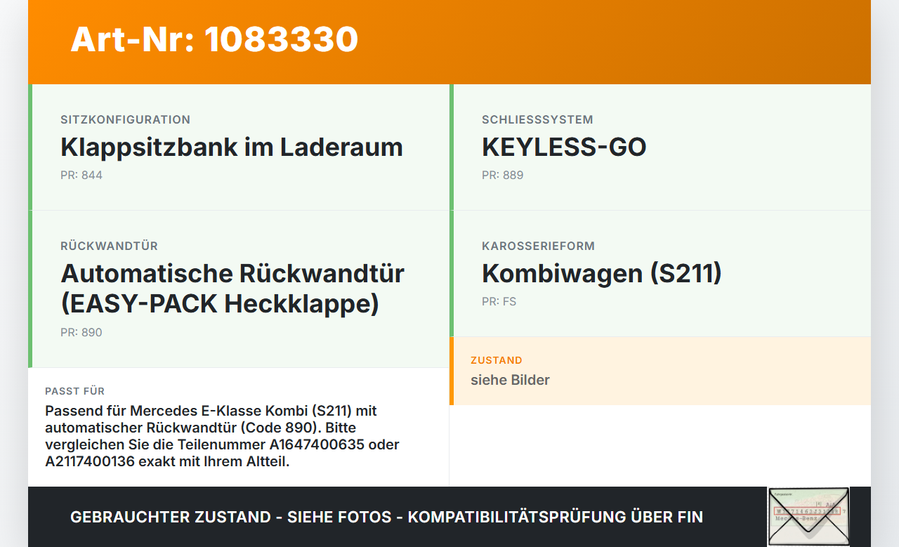 Mercedes S211 E500 02-06 Kombi Zuziehhilfe Heckklappe Verriegelung Mercedes S211 E500 02-06 01.07.2004 A1647400635... Vorschau 3