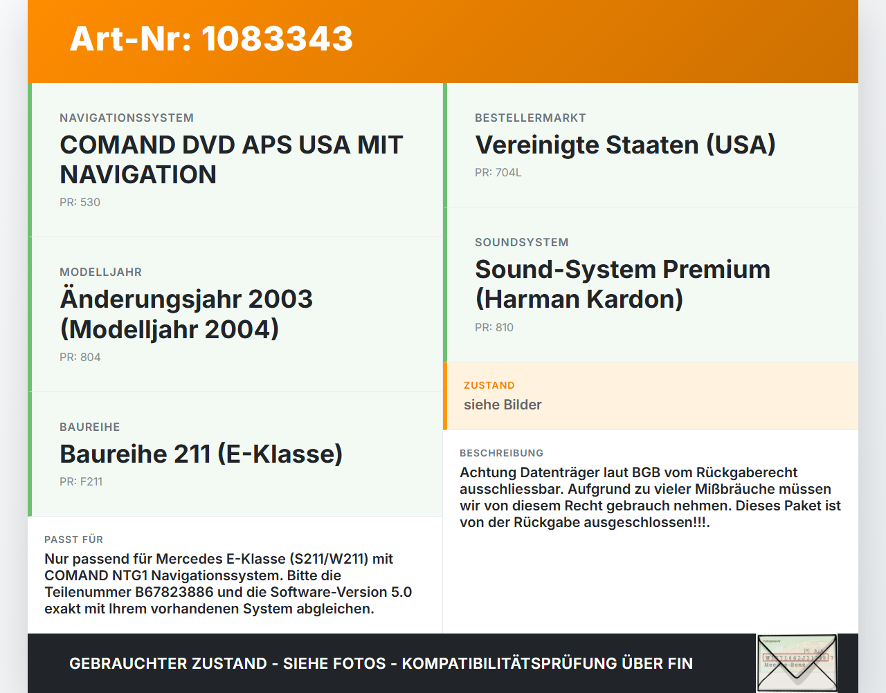 Mercedes S211 E500 02-06 Navi Navigation Karten DVD Command Road Map North America 5.0 Mercedes S211 E500 02-06... Vorschau 3