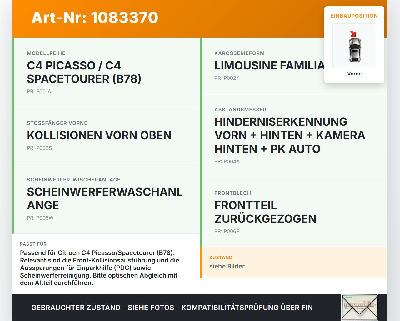 Citroen C4 Picasso II 13-16 Grill Lufteinlasgitter Laubgitter Leafgrill Gitter Vorne Citroen C4 Picasso II 13-16... Vorschau 3