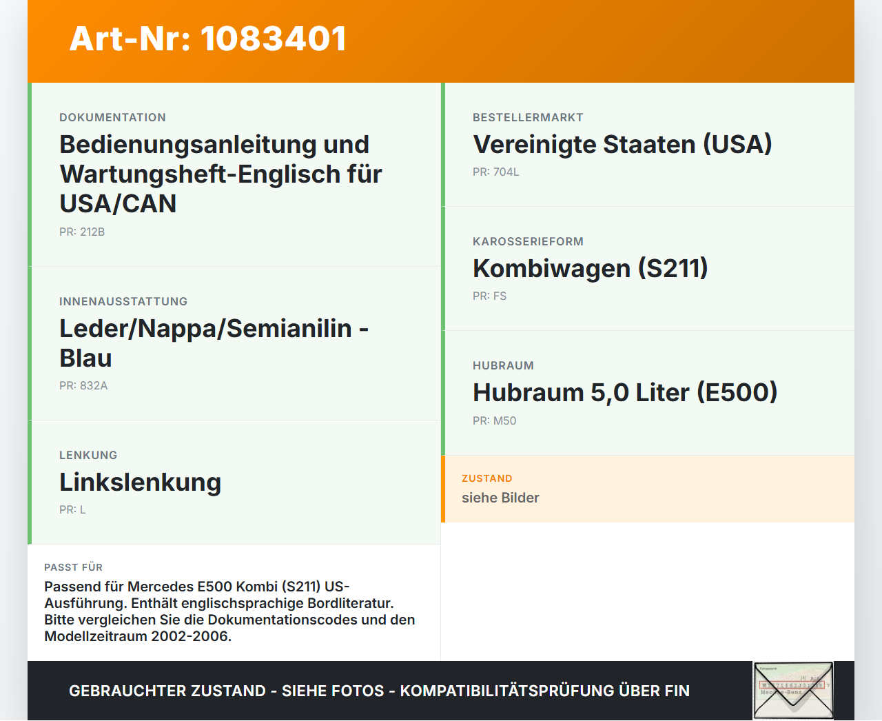 Mercedes S211 E500 02-06 Serviceheft Betriebsanleitung Anleitung Bordmappe Mercedes S211 E500 02-06 01.07.2004 gebraucht Vorschau 3
