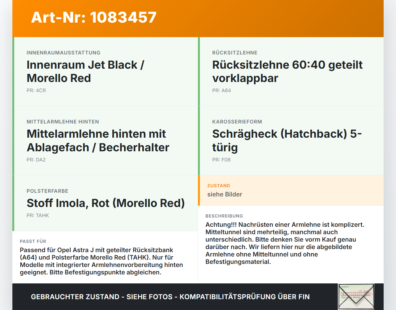 Opel Astra J GTC 11-18 Armlehne Mittelarmlehne Auflage mit Becherhalter für Rücksitzbank Opel Astra J GTC 11-18... Vorschau 3