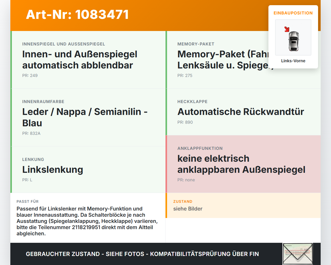 Mercedes S211 E500 02-06 Kombi Fensterheberschalter Schalter Links Vorne Mercedes S211 E500 02-06 01.07.2004... Vorschau 3