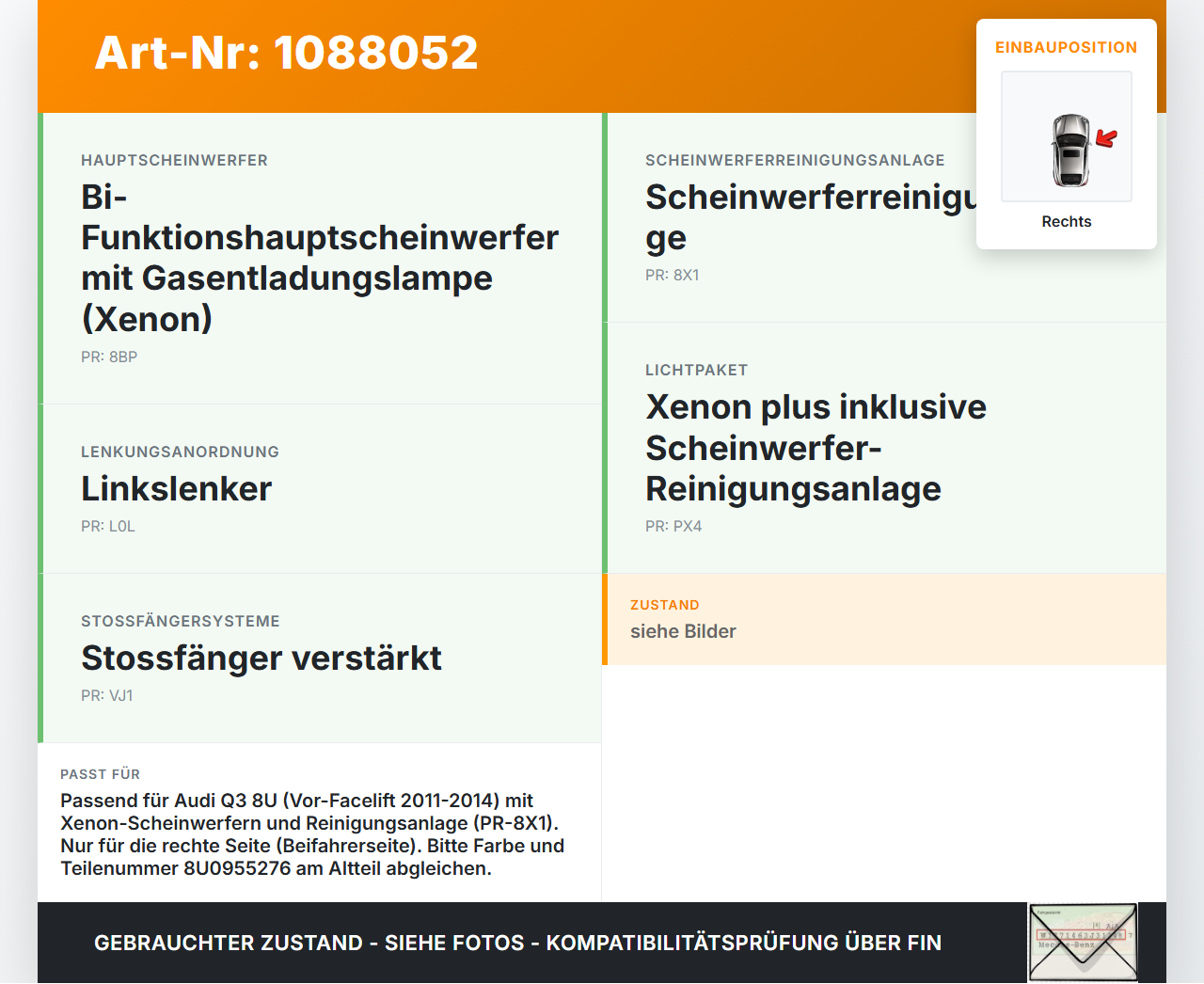 Audi Q3 8U 11-14 Abdeckung Deckel Waschdüse SRA Rechts Audi Q3 8U 11-14 25.04.2013 8U0955276 gebraucht Vorschau 3