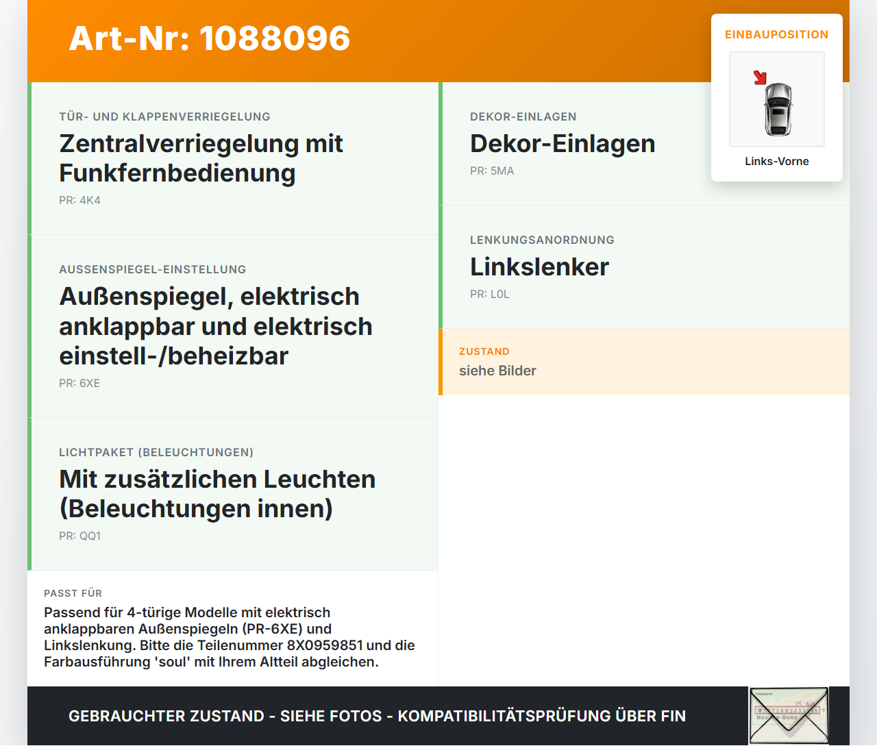 Audi Q3 8U 11-14 Fensterheberschalter Schalter Links Vorne Audi Q3 8U 11-14 25.04.2013 8X0959851 gebraucht Vorschau 3