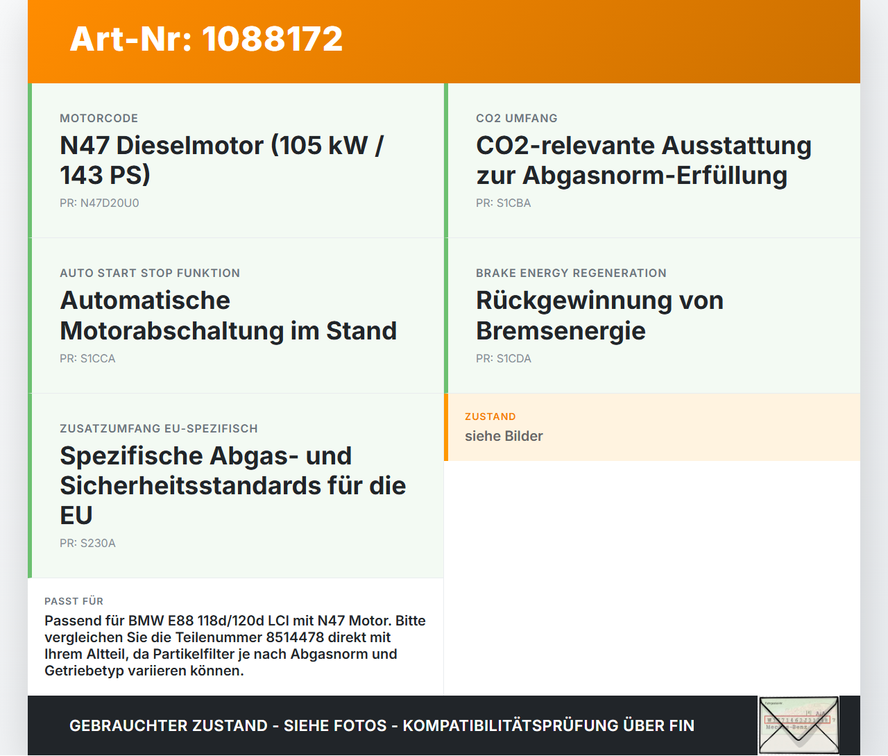 BMW E88 120d LCI 08-11 2,0d 105KW Partikelfilter Rußpartikelfilter Dieselpartikelfilter DPF BMW E88 120d LCI 08-11... Vorschau 3