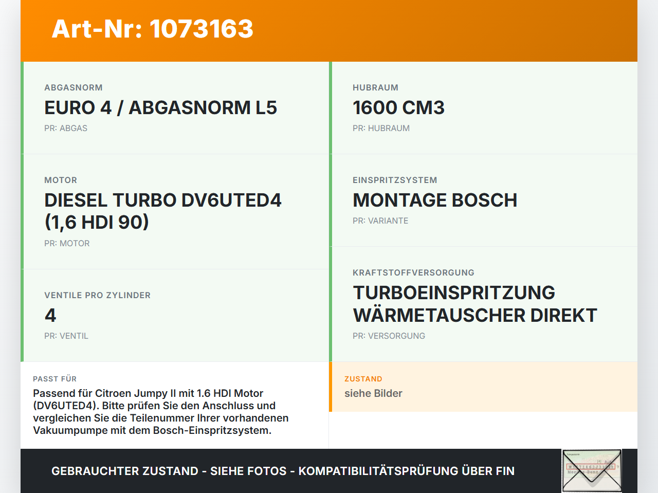 Citroen Jumpy II 07-12 HDI 1,6 66KW YLDA Unterdruckpumpe Vakuumpumpe Citroen Jumpy II 07-12 30.08.2010 gebraucht Vorschau 3