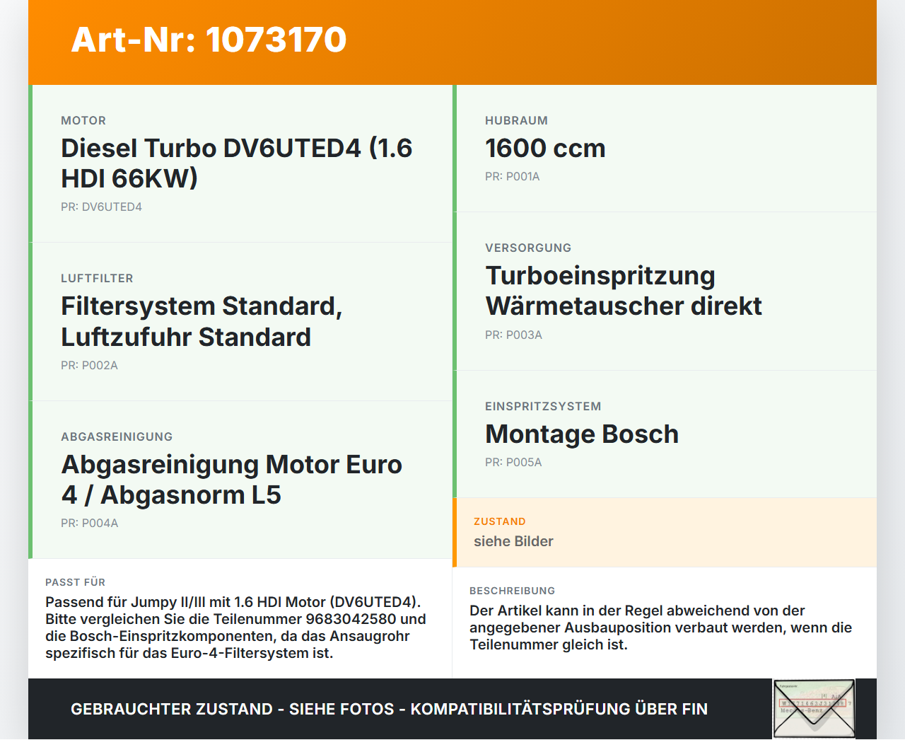 Citroen Jumpy II 07-12 HDI 1,6 66KW Ansaugrohr Ladeluftschlauch Luftschlauch Pos.E Citroen Jumpy II 07-12... Vorschau 3