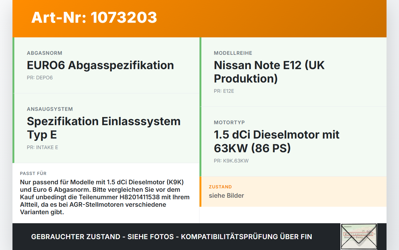 Nissan Note E12 13-17 1,5 66KW K9K Stellmotor für Abgasrückführventil EGR AGR Ventil Nissan Note E12 13-17... Vorschau 3
