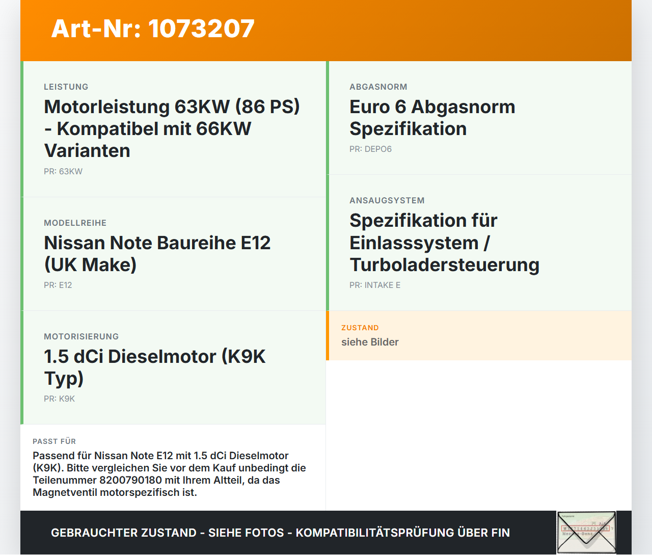 Nissan Note E12 13-17 1,5 66KW Druckwandler Magnetventil Nissan Note E12 13-17 25.02.2016 8200790180 7.01814.05... Vorschau 3