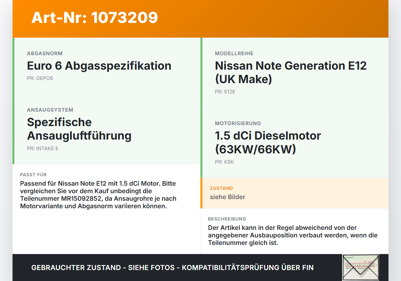 Nissan Note E12 13-17 1,5 66KW Ansaugrohr Luftrohr Nissan Note E12 13-17 25.02.2016 1207500 gebraucht Vorschau 3