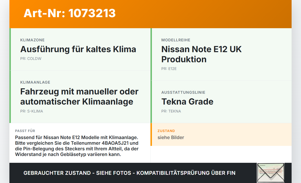 Nissan Note E12 13-17 Widerstand Gebläse Lüfter Nissan Note E12 13-17 25.02.2016 4BAOA5J21 gebraucht Vorschau 3