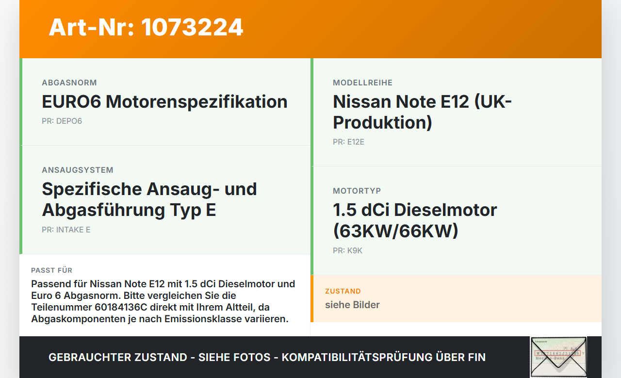 Nissan Note E12 13-17 1,5 66KW Abgaskühlung Wärmetauscher Nissan Note E12 13-17 25.02.2016 147357324R 60184136C... Vorschau 3