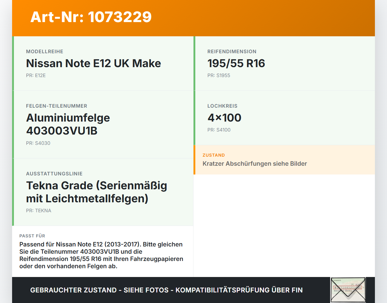 Nissan Note E12 13-17 4 x Kompletträder Aluminiumfelge Winterreifen 195/55R16 4X100 Nissan Note E12 13-17... Vorschau 3