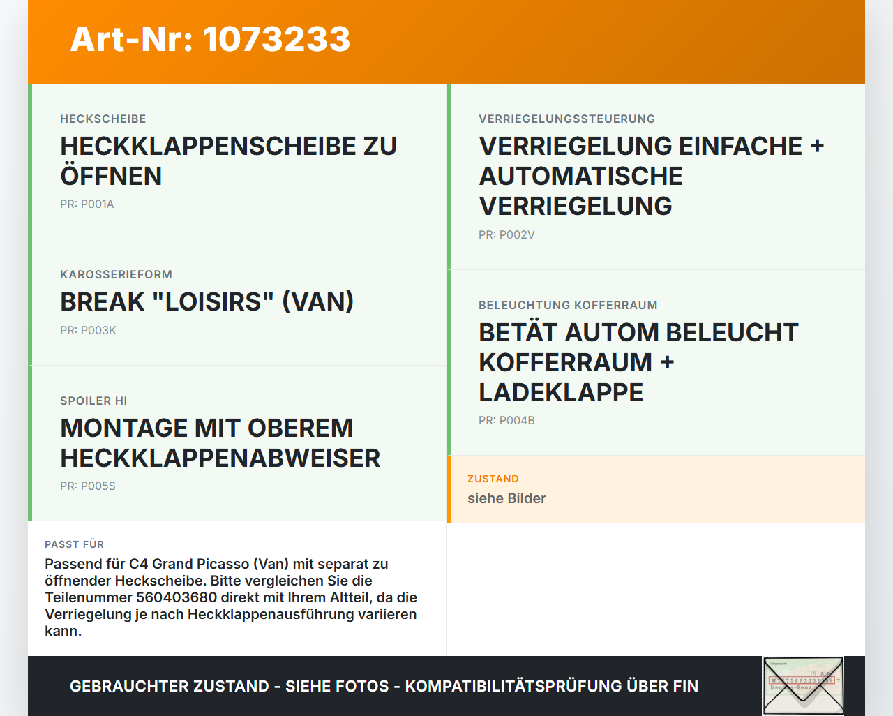 Citroen C4 Grand Picasso 06-10 Van Schloss f. Heckklappe Heckklappenschloss Verriegelung Citroen C4 Grand Picasso... Vorschau 3