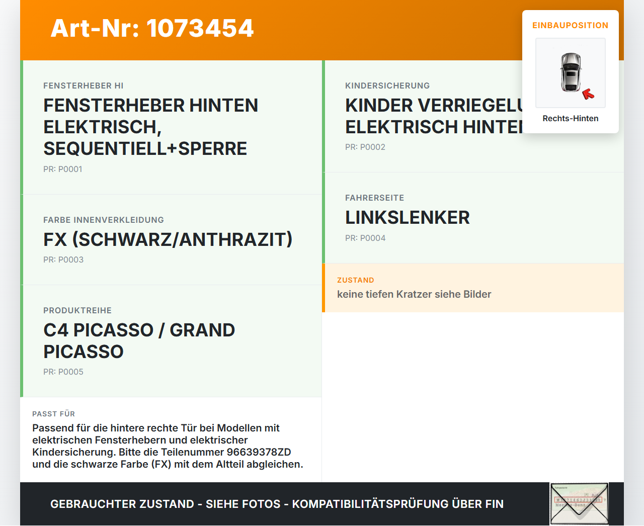 Citroen C4 Grand Picasso 06-10 Van Fensterheberschalter Schalter Rechts Hinten Citroen C4 Grand Picasso 06-10... Vorschau 3