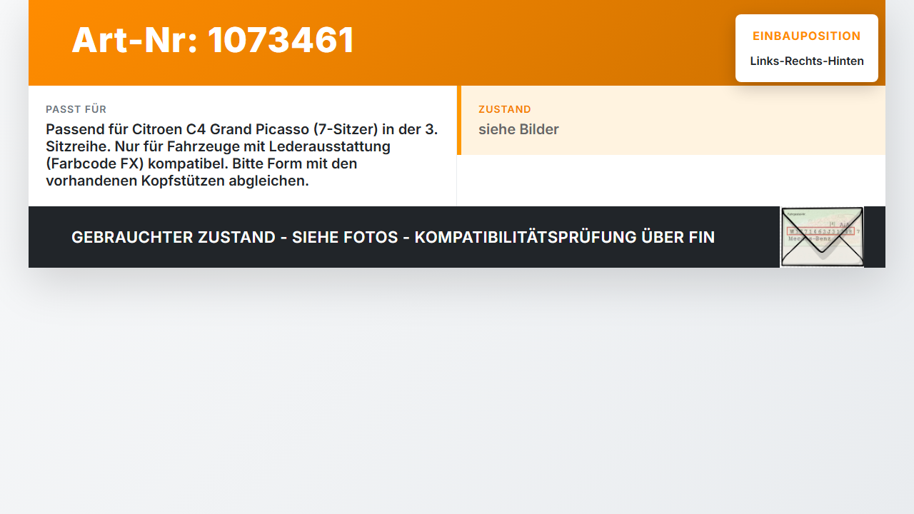 Citroen C4 Grand Picasso 06-10 Kopfstütze Rechts oder Links Hinten 3te Reihe Citroen C4 Grand Picasso 06-10... Vorschau 3