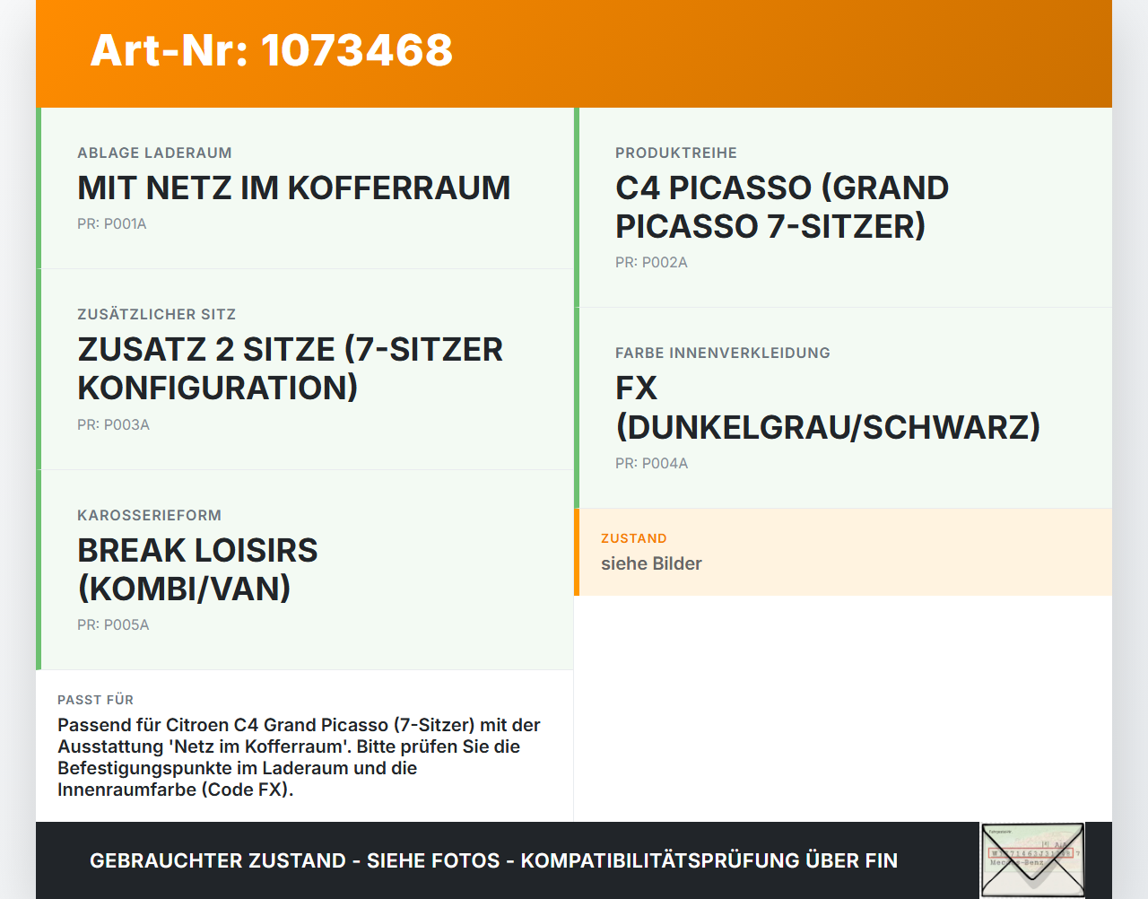 Citroen C4 Grand Picasso 06-10 Van Netz Sicherungsnetz Laderaumnetz Citroen C4 Grand Picasso 06-10 12.11.2008 gebraucht Vorschau 3