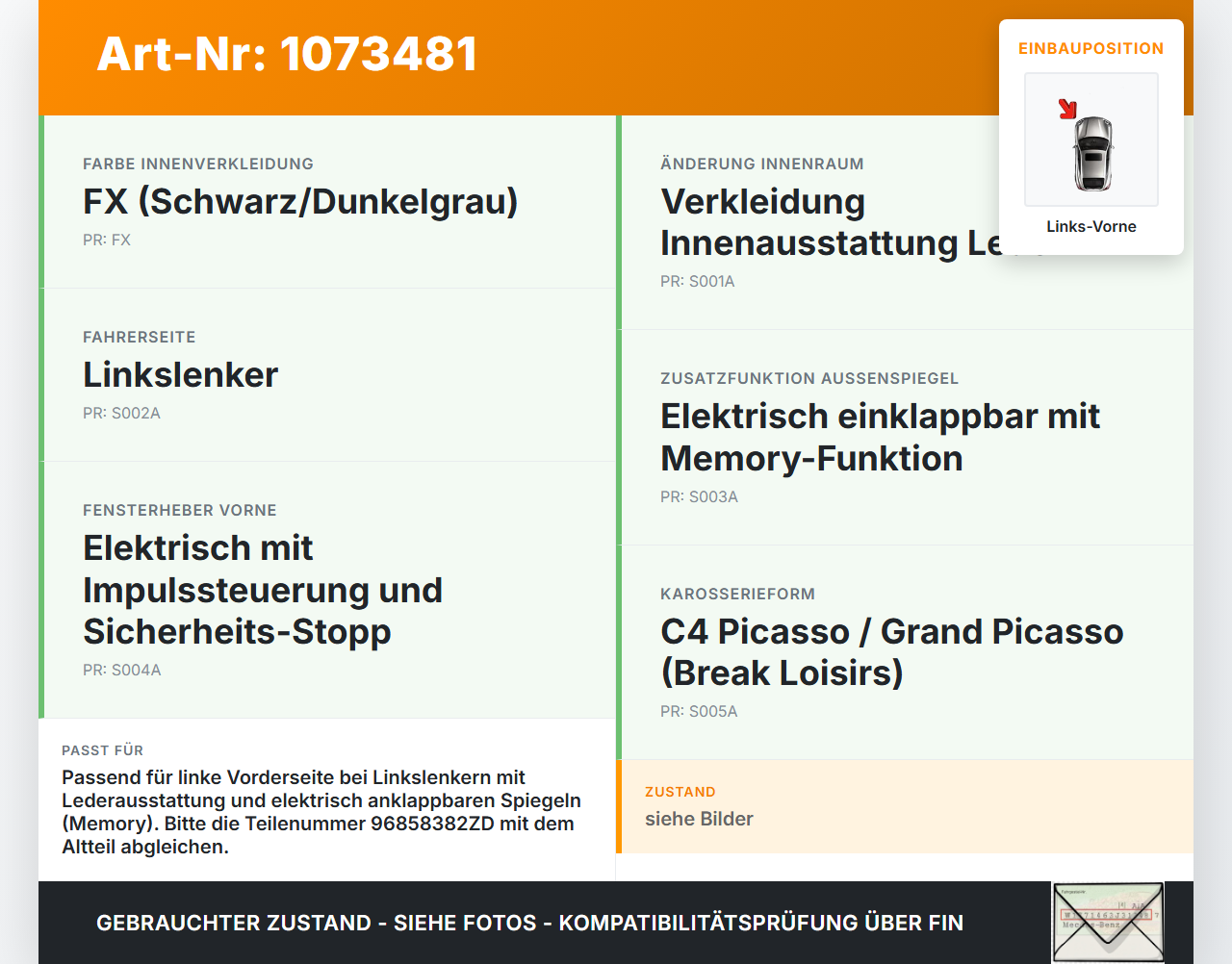 Citroen C4 Grand Picasso 06-10 Van Türverkleidung Türpappe Links Vorne Citroen C4 Grand Picasso 06-10 12.11.2008... Vorschau 3