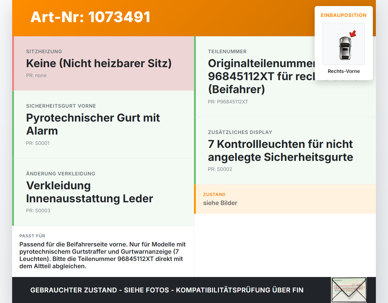 Citroen C4 Grand Picasso 06-10 Van Gurtschloss Rechts Vorne Citroen C4 Grand Picasso 06-10 12.11.2008 96845112XT... Vorschau 3