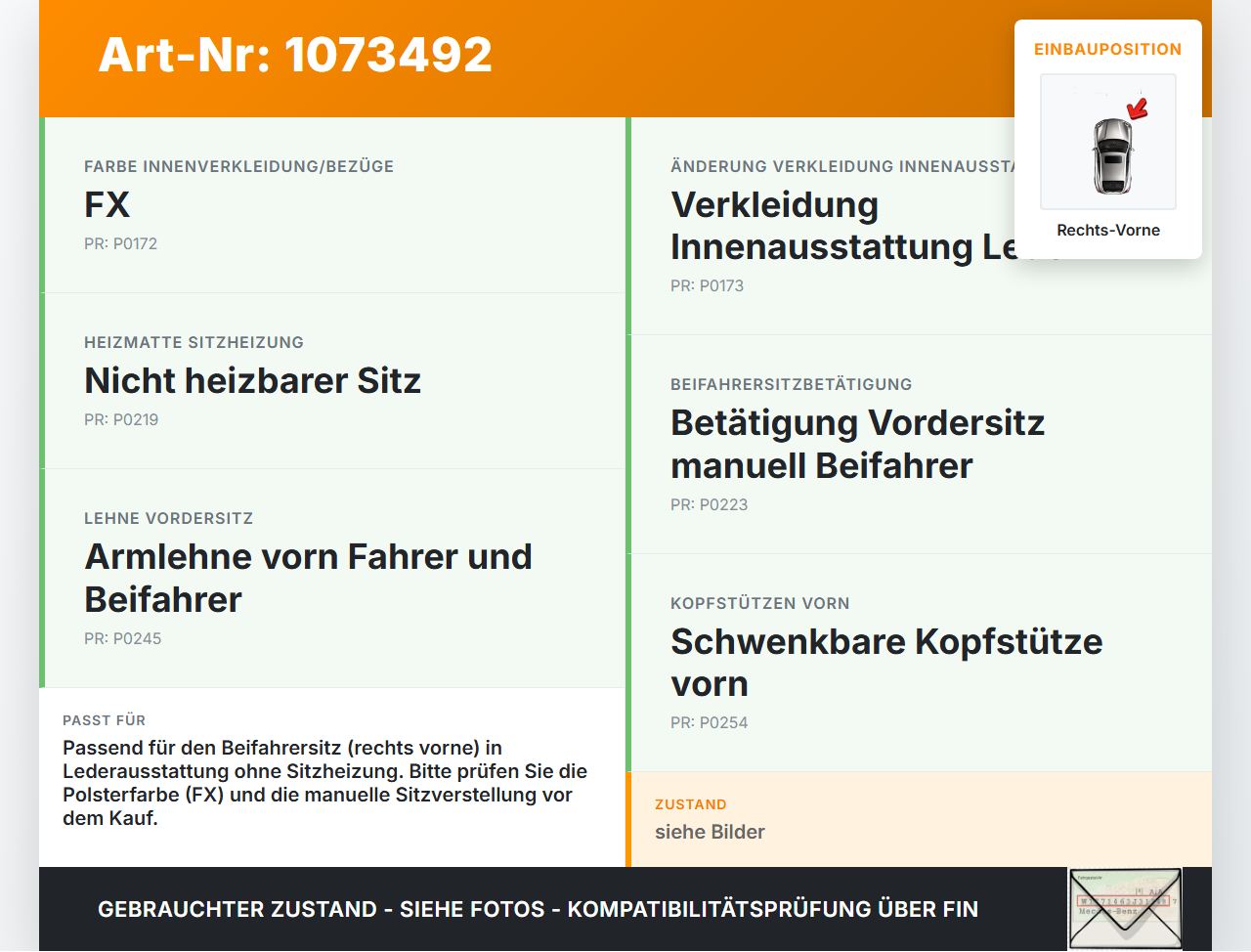Citroen C4 Grand Picasso 06-10 Van Sitzpolster für Beifahrersitz beheizt Rechts Vorne Citroen C4 Grand Picasso... Vorschau 3