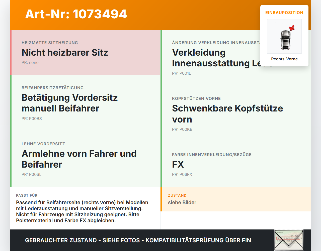 Citroen C4 Grand Picasso 06-10 Van Rückenpolster Rechts Vorne für Beifahrer Sitz Citroen C4 Grand Picasso 06-10... Vorschau 3