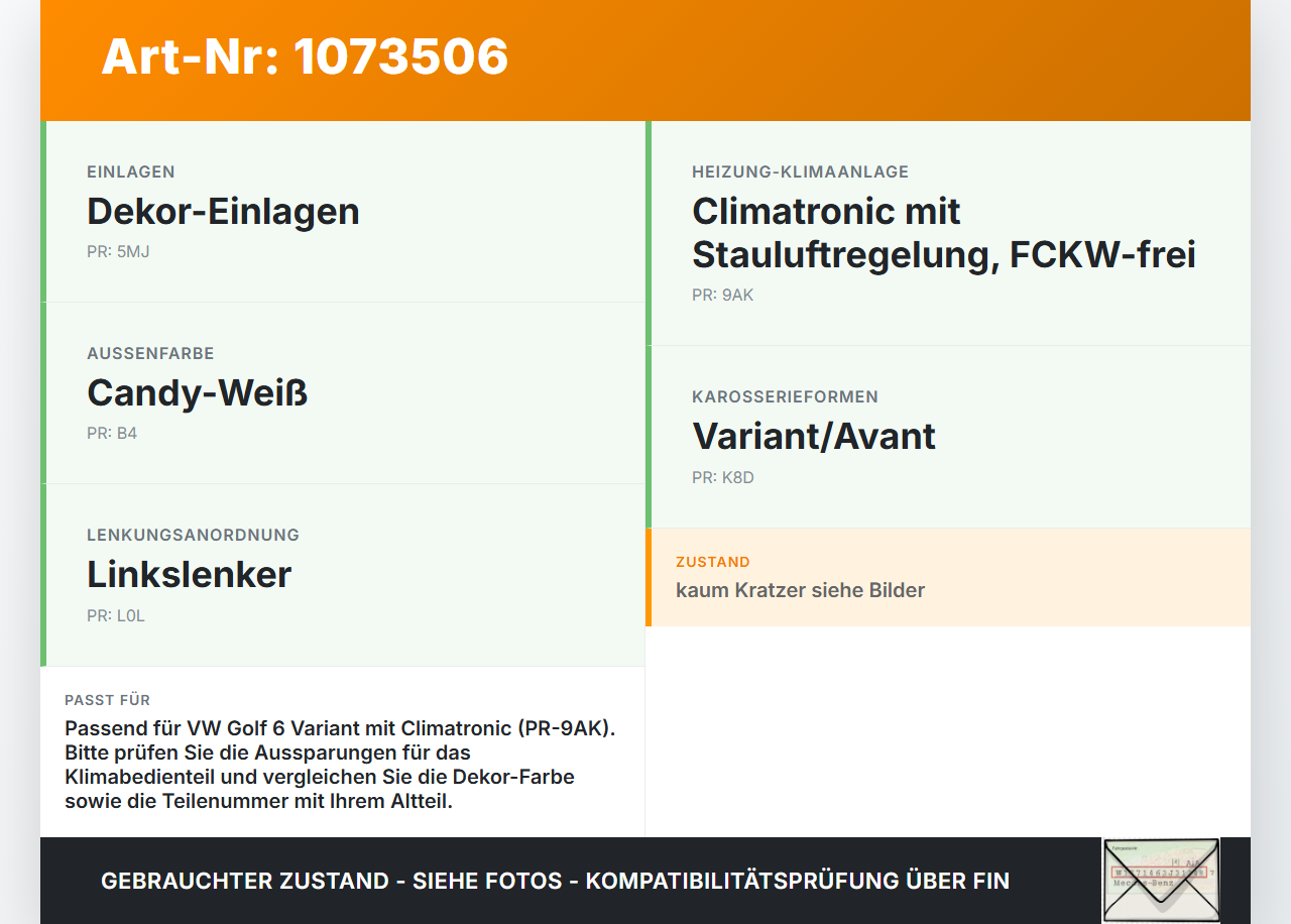 VW Golf 6 VI Variant 08-13 Blende Einbaurahmen für Klimabedienteil VW Golf 6 VI Variant 08-13 16.03.2011 gebraucht Vorschau 3
