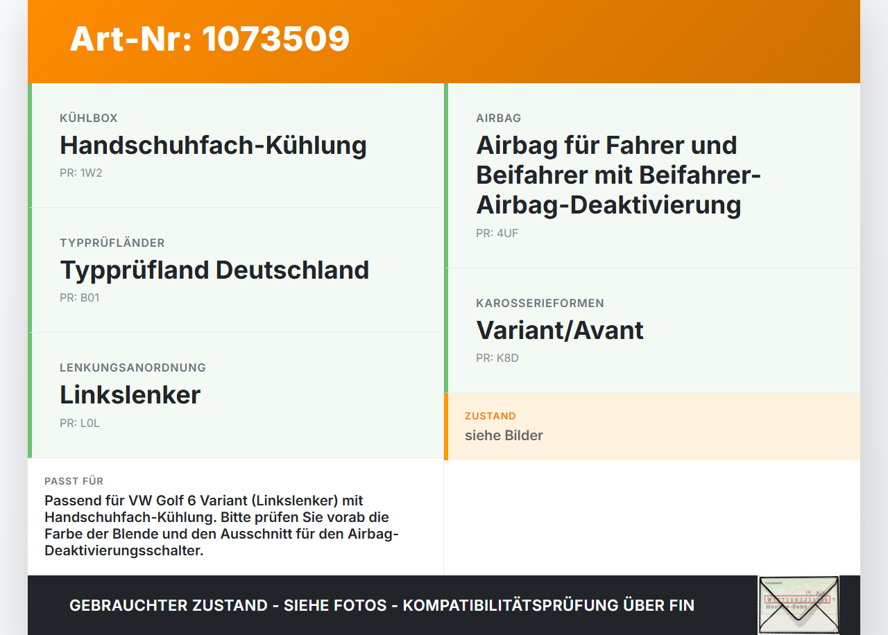 VW Golf 6 VI Variant 08-13 Handschuhfach Staufach Ablagefach VW Golf 6 VI Variant 08-13 16.03.2011 gebraucht Vorschau 3