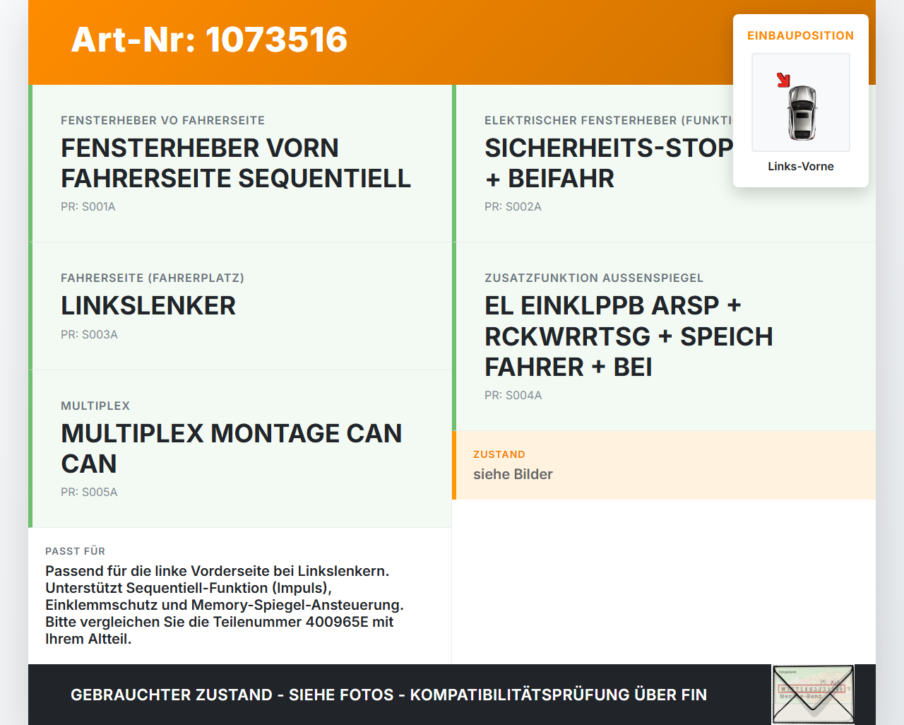 Citroen C4 Grand Picasso 06-10 Van Fensterhebermotor mit Fensterheber Links Vorne Citroen C4 Grand Picasso 06-10... Vorschau 3
