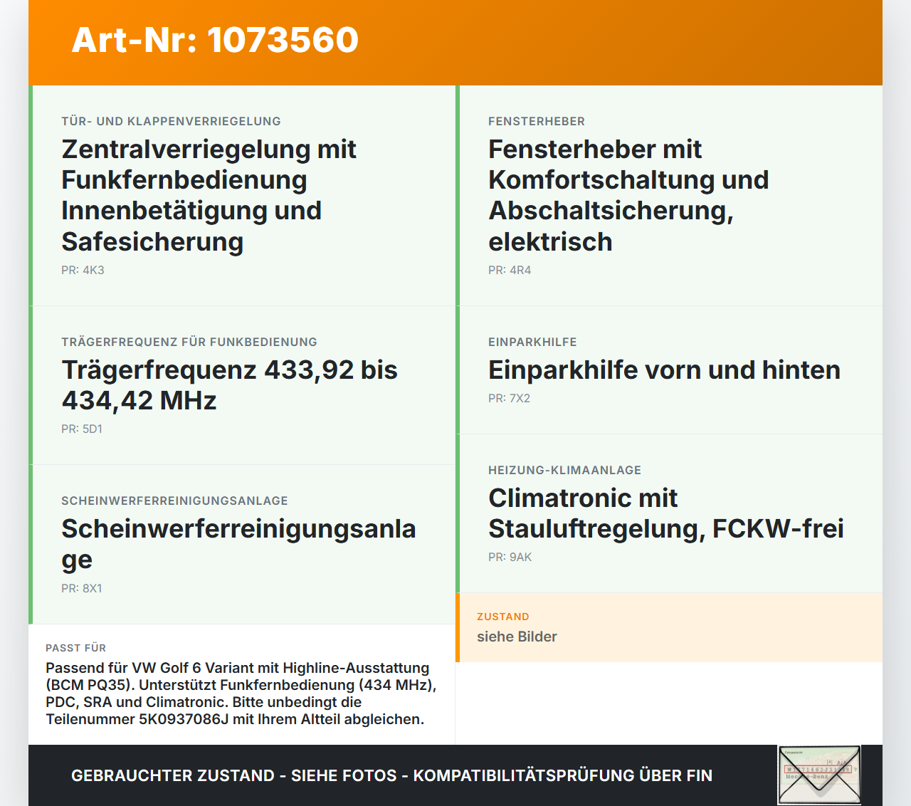 VW Golf 6 VI Variant 08-13 Steuergerät SG BCM PQ35 Bordnetz VW Golf 6 VI Variant 08-13 16.03.2011 5K0937086J... Vorschau 3
