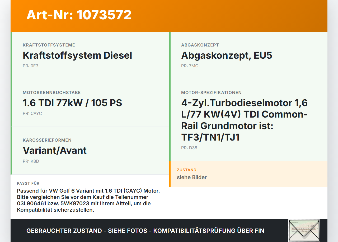 VW Golf 6 VI Variant 08-13 TDI 1,6 77KW Luftmassenmesser VW Golf 6 VI Variant 08-13 16.03.2011 03L906461 5WK97023... Vorschau 3